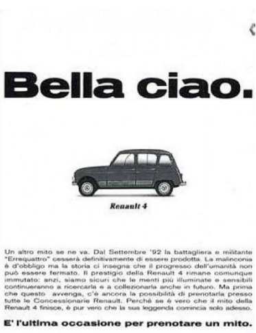 Annuncio stampa Renault 4 Bella Ciao